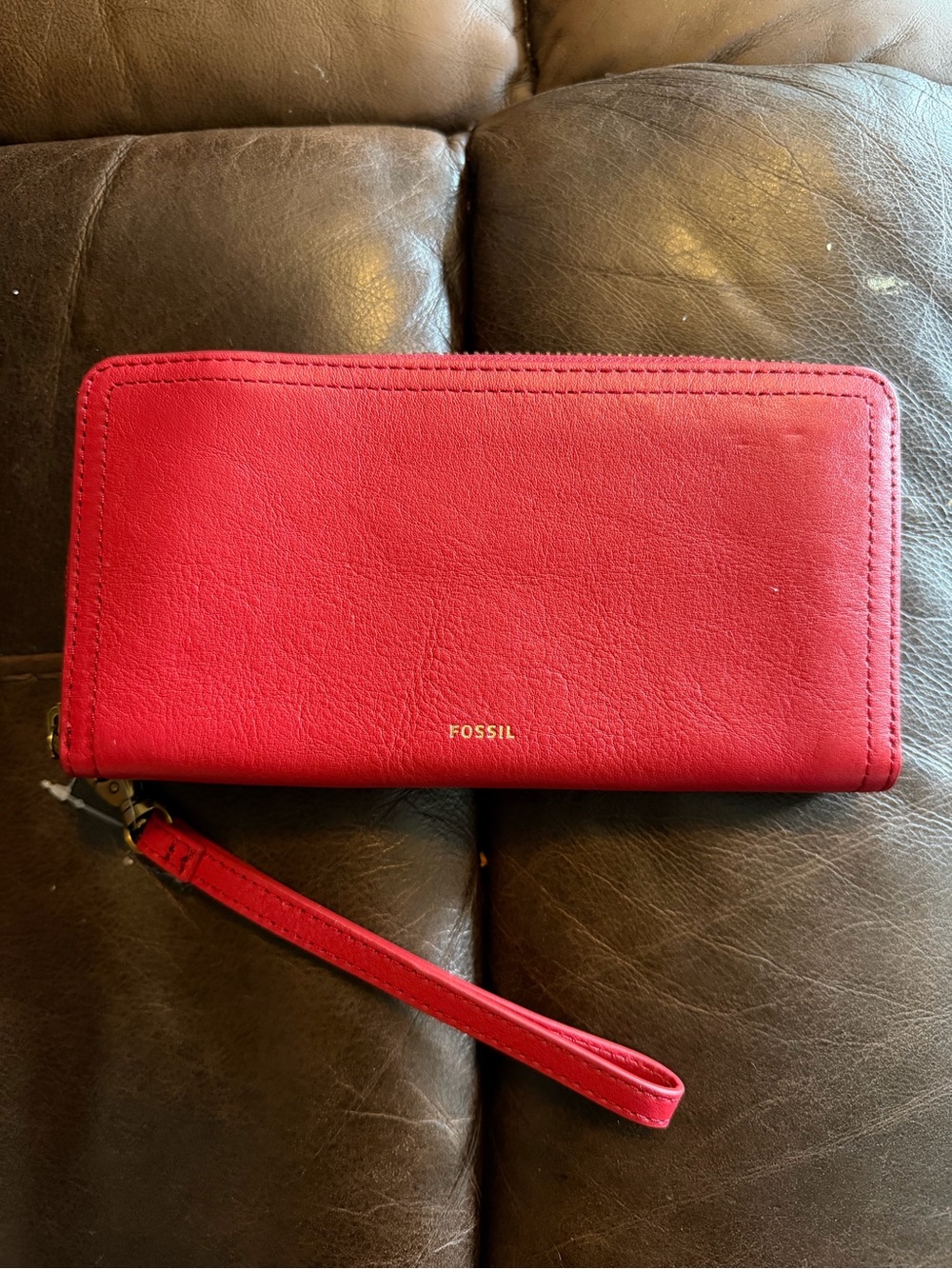 Fossil Red Leather Zip Wristlet Wallet